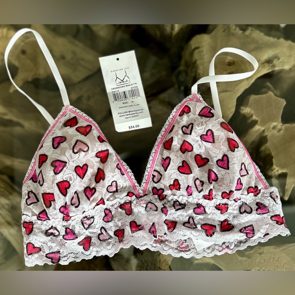 RARE HANKY PANKY NWT Lace Crossover Bralette in hearts—M